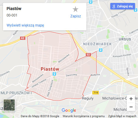 Mapa Google naprawa spłuczki Piastów