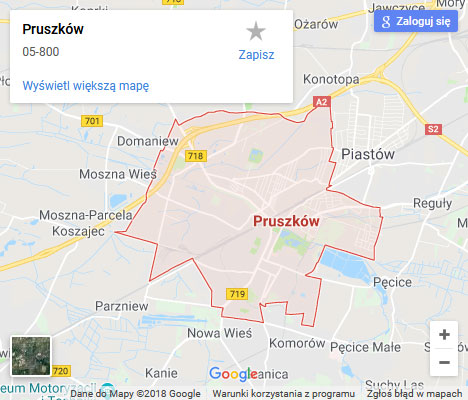 Mapa Google naprawa spłuczki Pruszków
