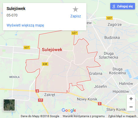 Mapa Google naprawa spłuczki Sulejówek